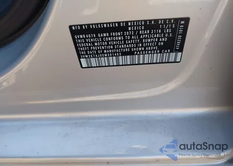 2014 Volkswagen Jetta 2.0L S z USA, uszkodzony, nr VIN 3VW2K7AJXEM391453